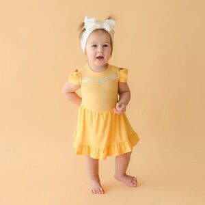 Posh Peanut Disney Belle Twirl Bodysuit Dress Yellow Bamboo 3-6 Months Baby Girl